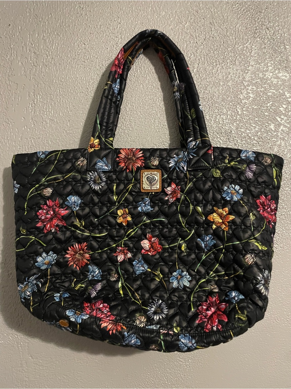 Brighton Quilted Black Tote with Multicolor Floral Print